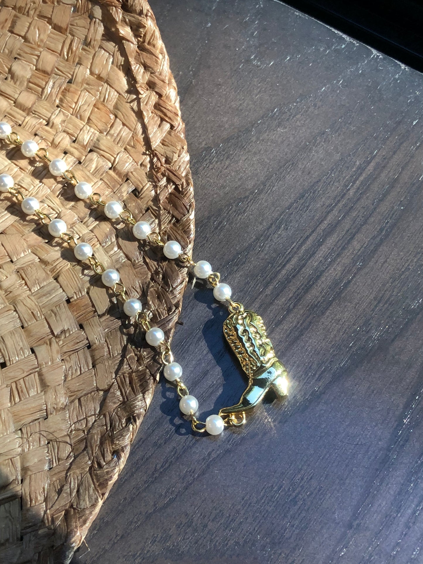 Cowgirl Boot Pearl Chain Necklace