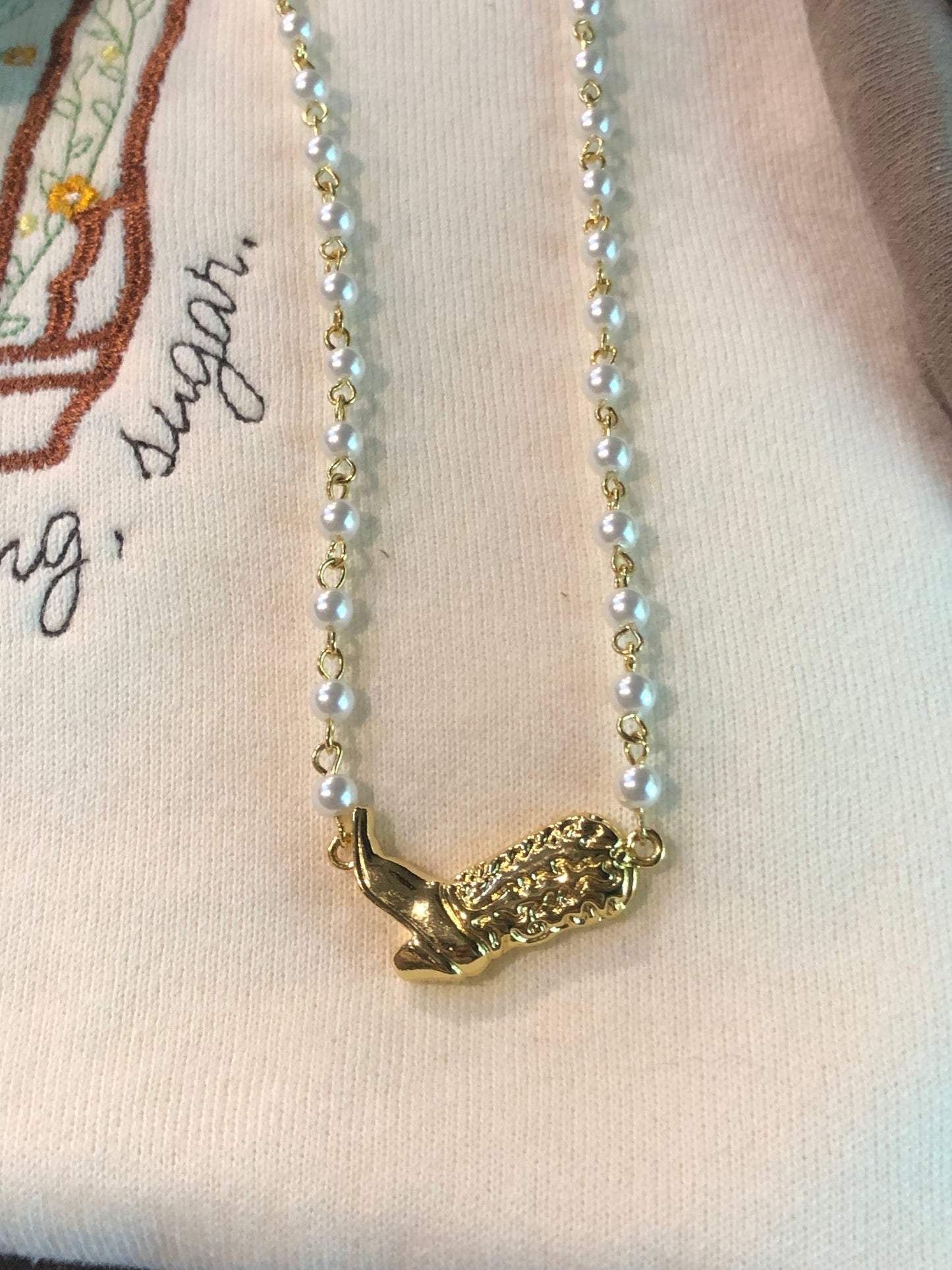Cowgirl Boot Pearl Chain Necklace